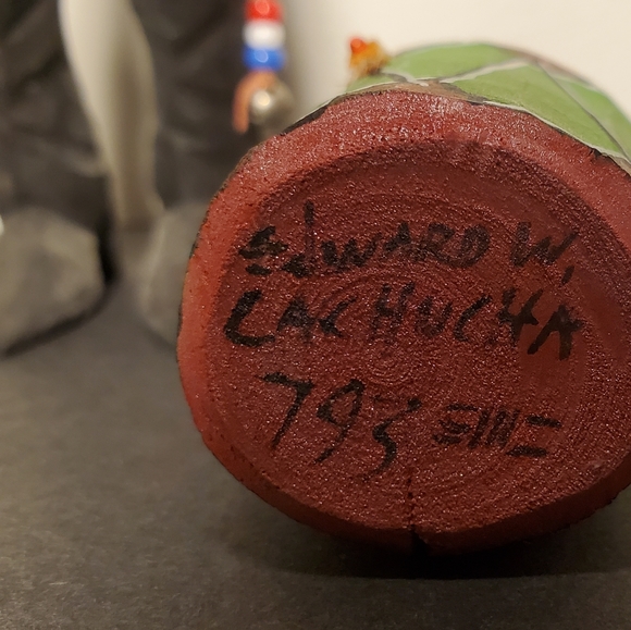 Folk Art Wood Hand Carved Native Drummer Figure Edward W, Cachucha 793 , 10" H - Picture 11 of 16